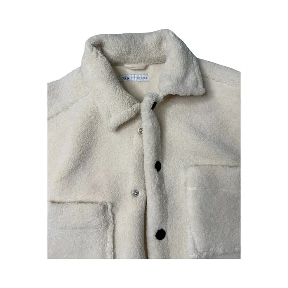 Zara Fleece Overshirt S-M Ecru White faux shearling shacket jacket coat shirt - Picture 4 of 6